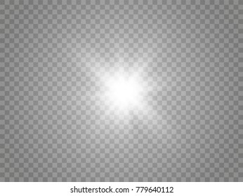 White glowing light burst explosion with transparent. Vector illustration for cool effect decoration with ray sparkles. Bright star. Transparent shine gradient glitter, bright flare. Glare texture.