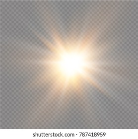 White glowing light burst explosion on transparent background. Vector illustration light effect decoration with ray. Bright star. Translucent shine sun, bright flare.Center vibrant flash.star and sun