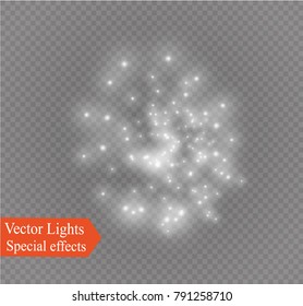 White glowing light burst explosion on transparent background. Vector illustration light effect decoration with ray. Bright star. Translucent shine sun, bright flare.Center vibrant flash.star and sun