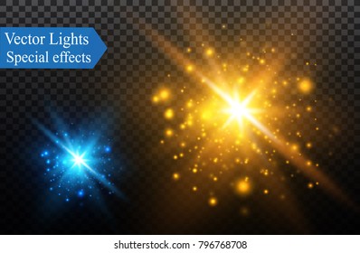White glowing light burst explosion on transparent background. Vector illustration light effect decoration with ray. Bright star. Translucent shine sun, bright flare.Center vibrant flash.star and sun