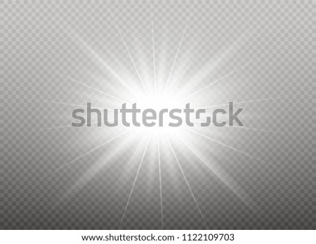 White glowing light burst explosion with transparent. Vector illustration for cool effect decoration with ray sparkles. Bright star. Transparent shine gradient glitter, bright flare. Glare texture.