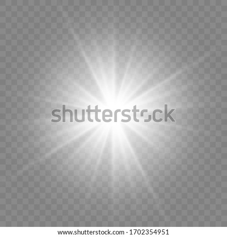 White glowing light burst explosion, transparent. Vector illustration for cool effect decoration with ray sparkles. Bright star. Transparent shine gradient glitter, bright flare. Glare texture.