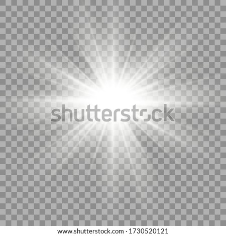White glowing light burst explosion with transparent. Vector illustration for cool effect decoration with ray sparkles. Bright star. Transparent shine gradient glitter, bright flare. Glare texture.