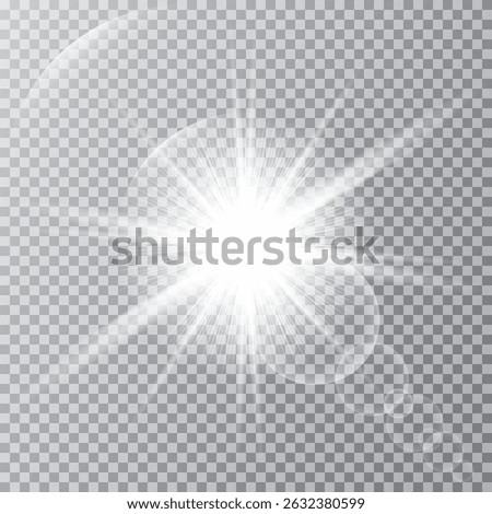 
White glowing light burst explosion transparent. Vector illustration for cool effect decoration with ray sparkles. Bright star. Transparent shine gradient glitter, bright flare. Glare textur, light l