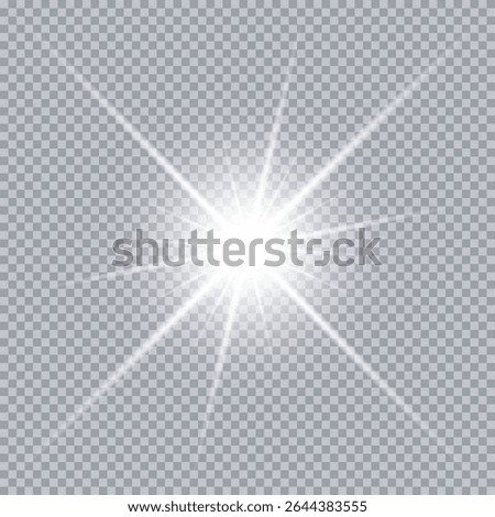 White glowing light burst explosion with transparent. Vector illustration for cool effect decoration with ray sparkles. Bright star. Transparent shine gradient glitter, bright flare. Glare texture.