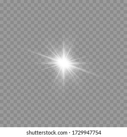White glowing light burst on a transparent background, flare of sunshine with rays, glow bright star, the star burst with brilliance, white sun rays, light effect, vector illustration, eps 10