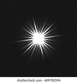 White glowing light burst on transparent background