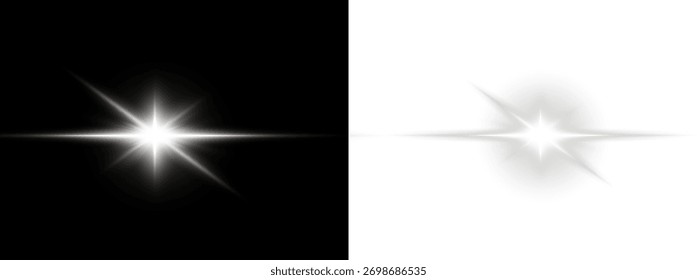 La luz brillante blanca estalló con rayos sobre un fondo transparente. 
