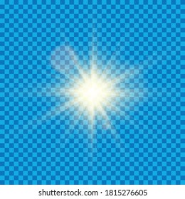 La luz blanca resplandeciente estalló con transparencia. Ilustración vectorial para decorar un efecto fresco con secuencias de rayos. Estrella brillante. Deslumbrador transparente de gradiente de brillo, brillo brillante. Textura de vidrio.