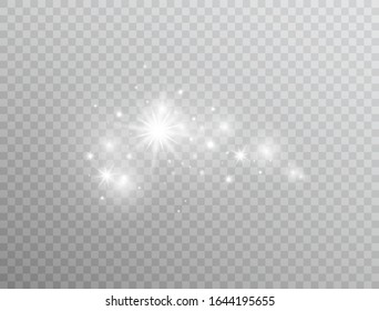 White glowing light effect isolated on transparent background. Shining flare. Magic glitter dust particles. Star burst with sparkles. Vector illustration