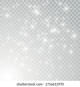 White glowing light effect isolated on transparent background. Shining flare. Magic glitter dust particles. Star burst with sparkles. Vector illustration