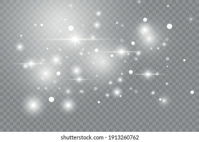 White glowing light effect isolated on transparent background. Shining flare. Magic glitter dust particles. Star burst with sparkles. Vector illustration