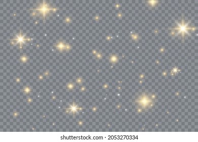 White glowing light effect isolated on transparent background. Shining flare. Magic glitter dust particles. Star burst with sparkles. Vector illustration