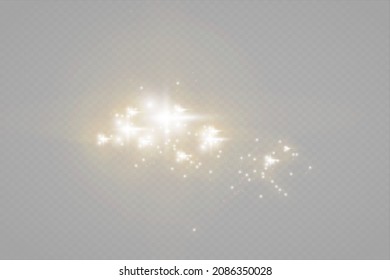 White glowing light effect isolated on transparent background. Shining flare. Magic glitter dust particles. Star burst with sparkles. Vector illustration