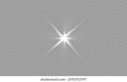 White Glowing Light Effect with Starburst and Sparkles, Vector Illustration of Radiant Light Rays, Shimmering Particles, and Magical Star-like Bursts for Unique Creative Art and Design Projects.