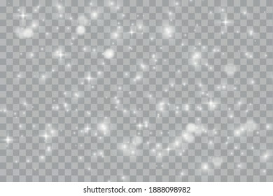 White glowing light effects isolated on transparent background. Shining flare. Magic glitter dust particles. Star burst with sparkles. Vector illustration