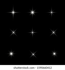 White glowing light explodes a black background. Sparkling magical dust particles. Bright Star. Transparent shining sun, bright flash. Vector sparkles.