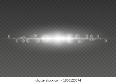White glowing light explodes. Magic beam flare, bright lens glare horizontal illustration