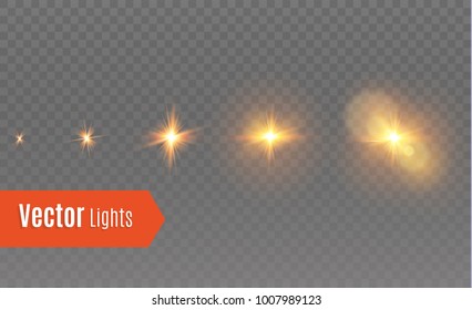 White glowing light explodes on a transparent background. Vector illustration of light decoration effect with ray. Bright Star. Transparent shining sun, bright flash.