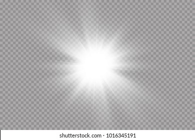 White glowing light explodes on a transparent background. with ray.  Transparent shining sun, bright flash. The center of a bright flash.