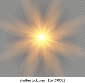 White glowing light explodes on a transparent background. Sparkling magical dust particles. Bright Star. Transparent shining sun, bright flash. Vector sparkles. To center a bright flash.