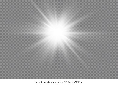 White glowing light explodes on a transparent background. with ray.  Transparent shining sun, bright flash. The center of a bright flash.

