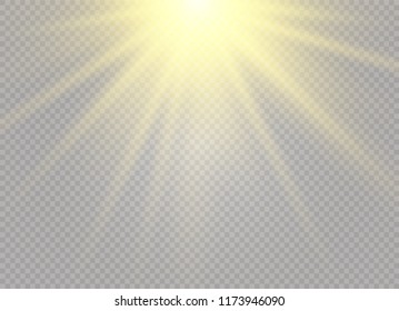 White glowing light explodes on a transparent background. Sparkling magical dust particles. Bright Star. Transparent shining sun, bright flash. Vector sparkles. To center a bright flash.