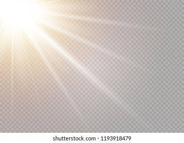 White glowing light explodes on a transparent background. Sparkling magical dust particles. Bright Star. Transparent shining sun, bright flash. Vector sparkles. To center a bright flash.