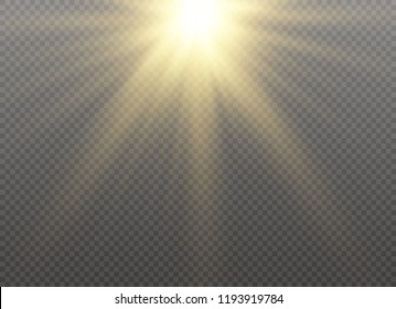 White glowing light explodes on a transparent background. Sparkling magical dust particles. Bright Star. Transparent shining sun, bright flash. Vector sparkles. To center a bright flash.