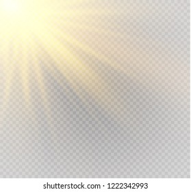 White glowing light explodes on a transparent background. Sparkling magical dust particles. Bright Star. Transparent shining sun, bright flash. Vector sparkles. To center a bright flash.