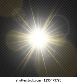 White glowing light explodes on a transparent background. Sparkling magical dust particles. Bright Star. Transparent shining sun, bright flash. 
