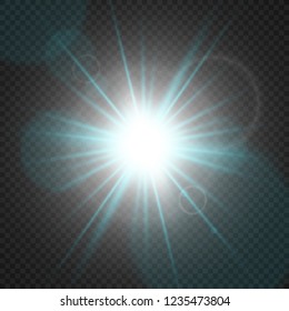White glowing light explodes on a transparent background. Sparkling magical dust particles. Bright Star. Transparent shining sun, bright flash. 