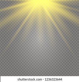 White glowing light explodes on a transparent background. Sparkling magical dust particles. Bright Star. Transparent shining sun, bright flash. Vector sparkles. To center a bright flash.