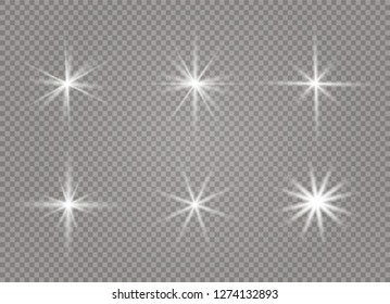 White glowing light explodes on a transparent background. Sparkling magical dust particles. Bright Star. Transparent shining sun, bright flash.