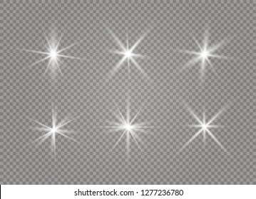 White glowing light explodes on a transparent background. Sparkling magical dust particles. Bright Star. Transparent shining sun, bright flash.