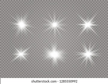 White glowing light explodes on a transparent background. Sparkling magical dust particles. Bright Star. Transparent shining sun, bright flash.