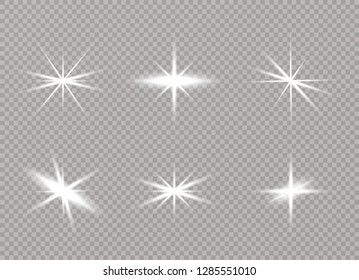 White glowing light explodes on a transparent background. Sparkling magical dust particles. Bright Star. Transparent shining sun, bright flash