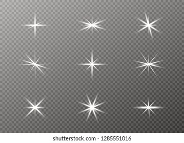 White glowing light explodes on a transparent background. Sparkling magical dust particles. Bright Star. Transparent shining sun, bright flash