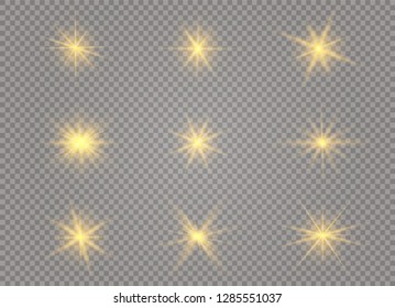 White glowing light explodes on a transparent background. Sparkling magical dust particles. Bright Star. Transparent shining sun, bright flash