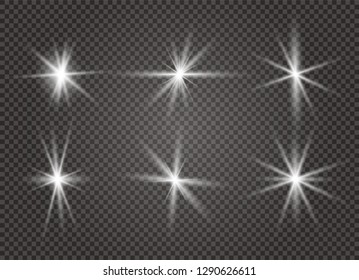 White glowing light explodes on a transparent background. Sparkling magical dust particles. Bright Star. Transparent shining sun, bright flash
