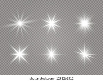 White glowing light explodes on a transparent background. Sparkling magical dust particles. Bright Star. Transparent shining sun, bright flash