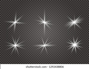 White glowing light explodes on a transparent background. Sparkling magical dust particles. Bright Star. Transparent shining sun, bright flash