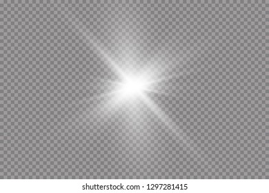 White glowing light explodes on a transparent background. with ray.  Transparent shining sun, bright flash.  Special lens flare light effect.
