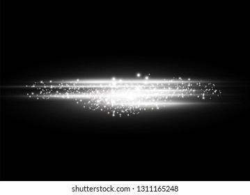 White glowing light explodes on a transparent background. Sparkling magical dust particles. Bright Star. Transparent shining sun, bright flash. Vector sparkles. To center a bright flash.