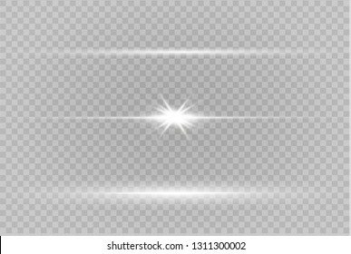 White glowing light explodes on a transparent background. Sparkling magical dust particles. Bright Star. Transparent shining sun, bright flash. Vector sparkles. To center a bright flash.