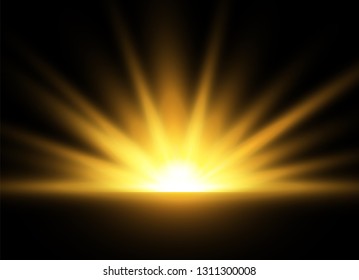 White glowing light explodes on a transparent background. Sparkling magical dust particles. Bright Star. Transparent shining sun, bright flash. Vector sparkles. To center a bright flash.