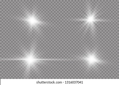 White glowing light explodes on a transparent background. with ray.  Transparent shining sun, bright flash.  Special lens flare light effect.