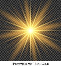 White glowing light explodes on a transparent background. Sparkling magical dust particles. Bright Star. Transparent shining sun, bright flash. Vector sparkles. To center a bright flash.