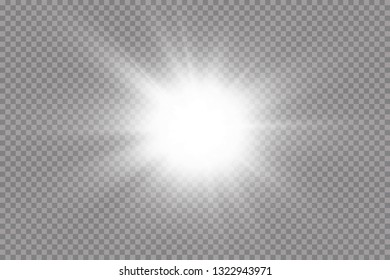 White glowing light explodes on a transparent background. with ray.  Transparent shining sun, bright flash.  Special lens flare light effect.


