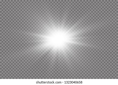 White glowing light explodes on a transparent background. with ray.  Transparent shining sun, bright flash.  Special lens flare light effect.
